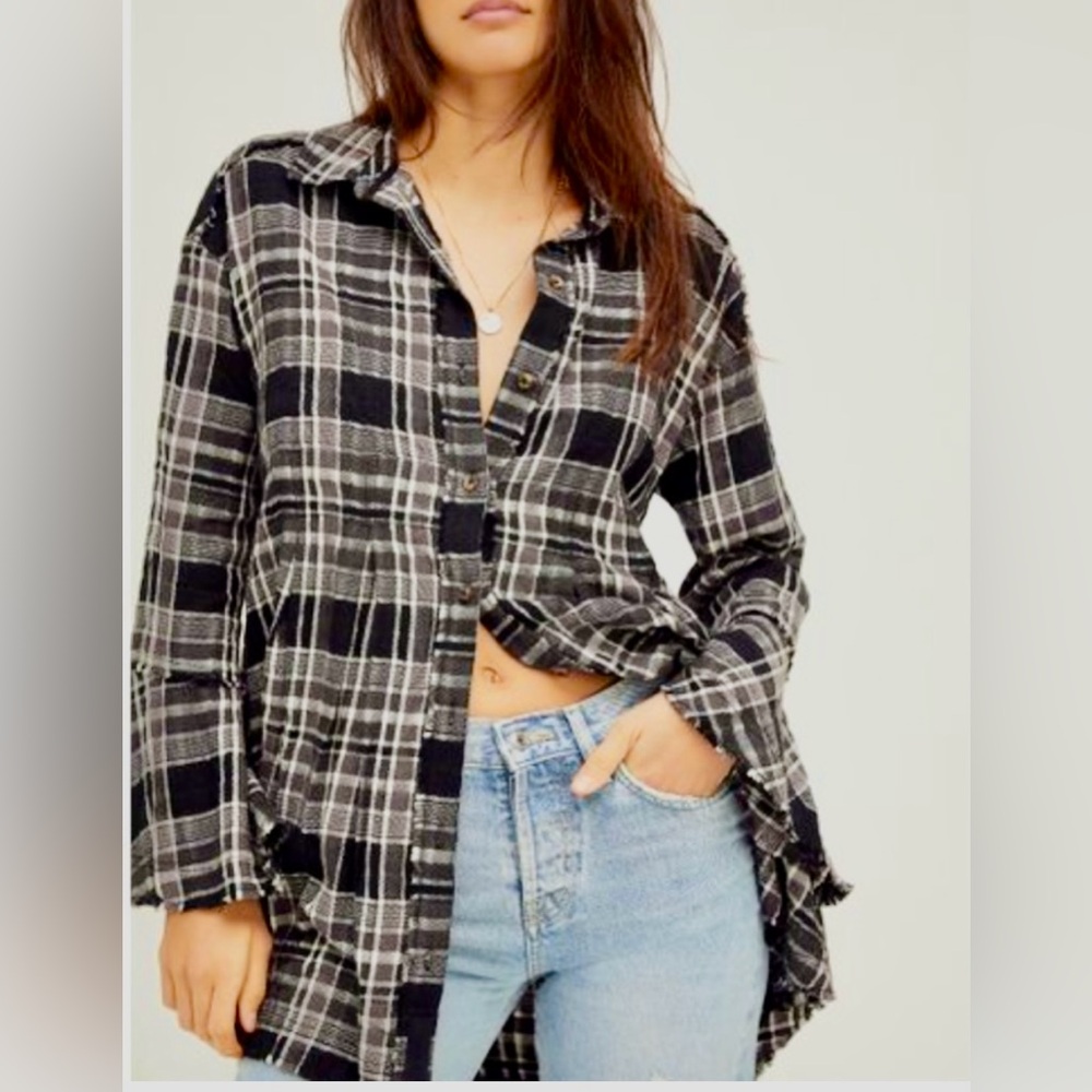 Free People Mary Anne Plaid Button Down Tunic